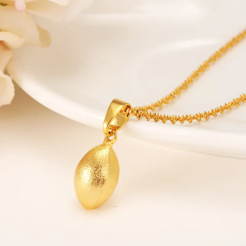 Egg Oval Bead Necklace Pendant Bullet Earrings Jewelry Set Party Gift 14k Yellow Fine Gold GF Africa ball Women Fashion