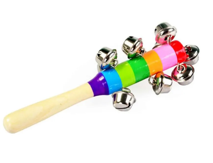 träpinne 10 jingle bells regnbåge hand shake bell rattles baby barn barn pedagogisk leksak