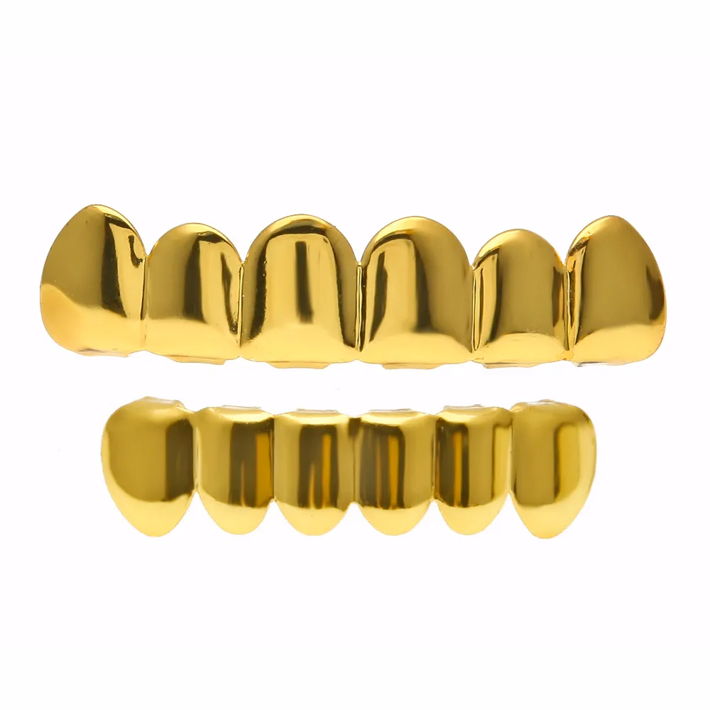 Denti placcati in oro 24 carati Hip Hop Grillz Top Bottom Grill Halloween Festa di Natale Denti da vampiro uomo