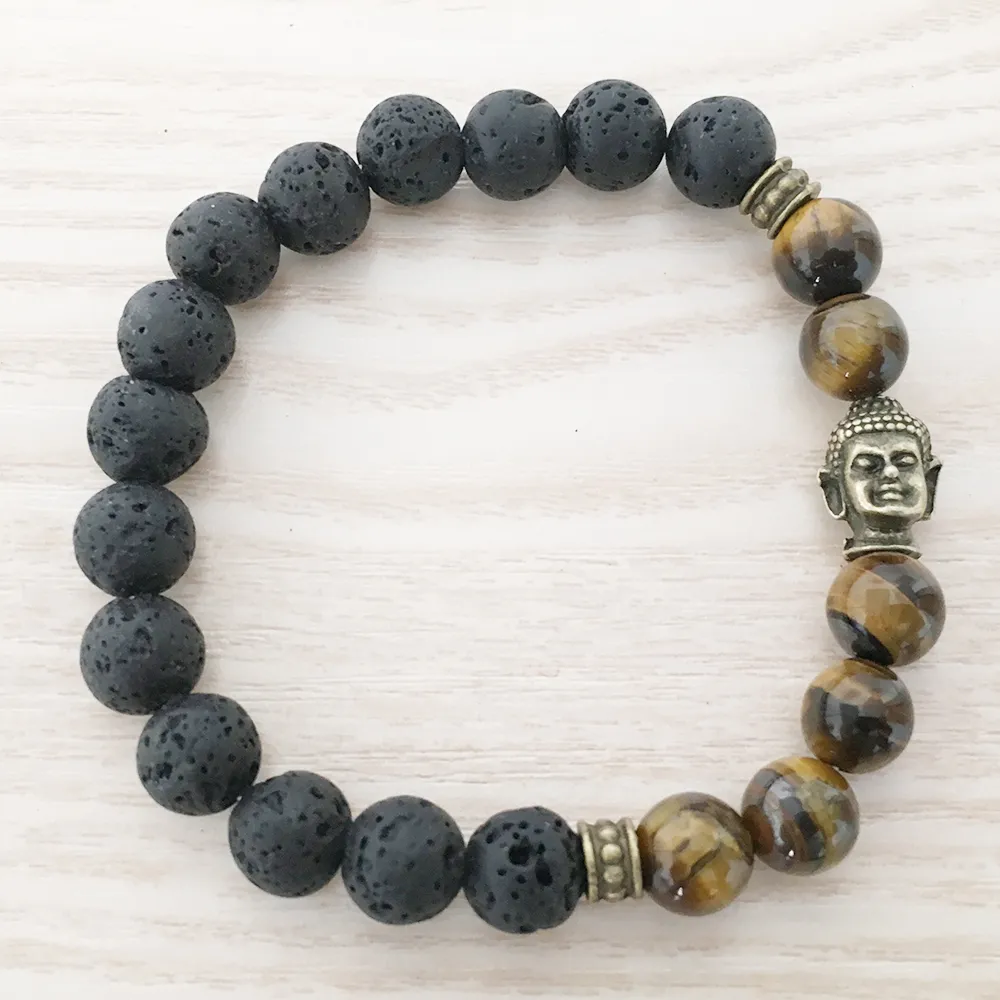 SN1111 Bracciale da uomo Buddha Yoga Bracciale Chakra Lave Bracciale con perline Muschio Agata Ametista Occhio di tigre Bracciale turchese africano