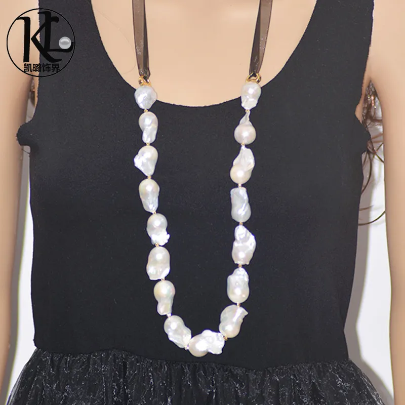 long natural freshwater pearl necklace Classic hollow out party wear decoration high quality 14-18mm baroque pearl jewelry long necklace