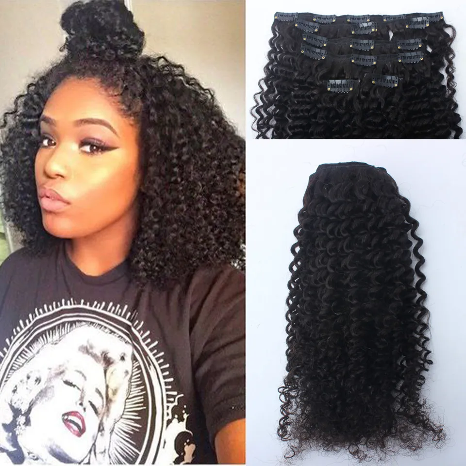 afro kinky curly clip in human hair extensions 120g mongolian african american