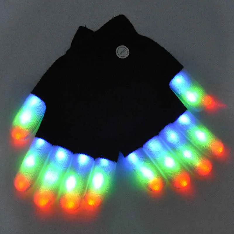 Luvas partido LED Rave Mitts piscando dedo iluminação LED Luva coloridos 7 Cores Light Show Black White