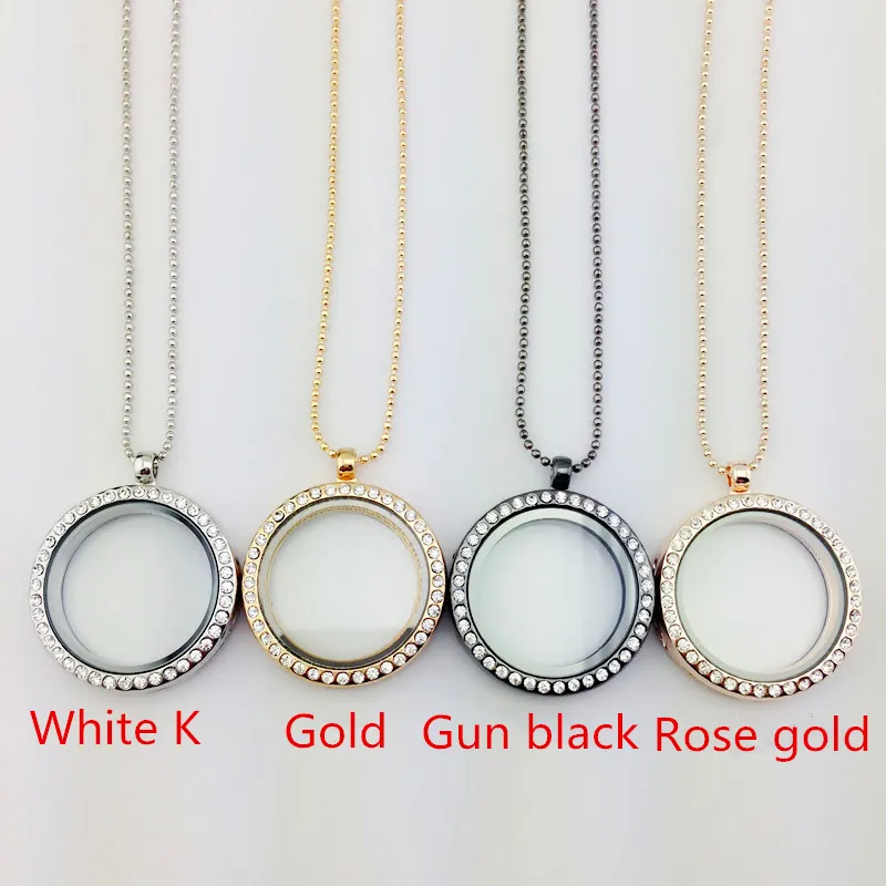 Charmig 4 färger flytande locket hänge halsband kvinnor magnetisk levande minne glas flytande charm locket med pärlkedjor DIY halsband