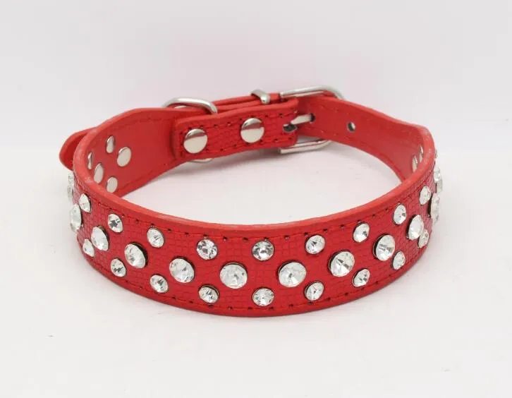 Collar De Cuero Genuino Con Diamantes De Imitación Para Perro Pequeño Y Mediano Ajustable Rojo Negro Rosa Marrón Azul 2.5cm Ancho