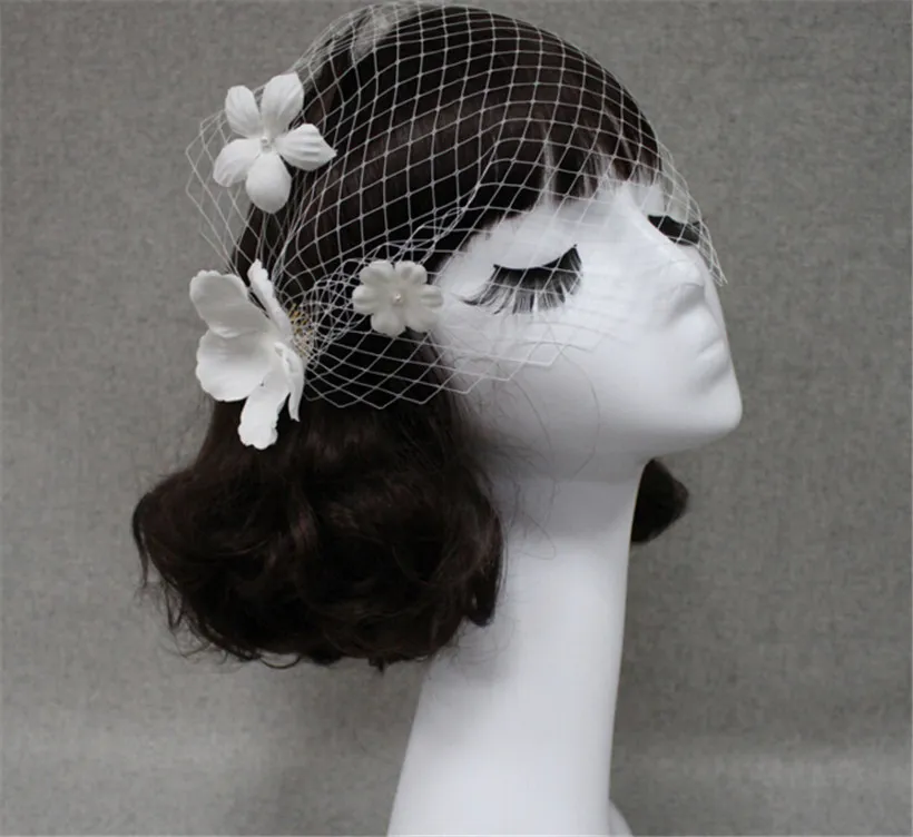 Vintage casamento nupcial branco gaiola véu rosto net flor pentes fascinator headdress acessórios para o cabelo net bandana jóias wholes4614550