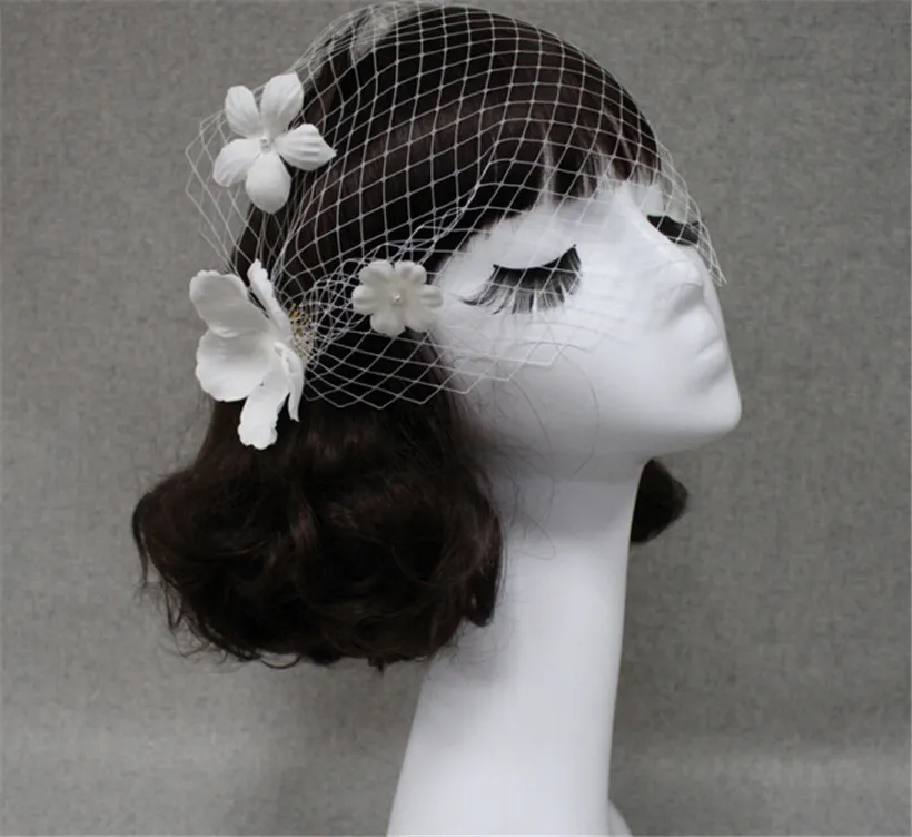 Vintage Wedding Bridal White Birdcage Welon twarz Netk Flower Grawo Fascynator HEALDRESS HAIR