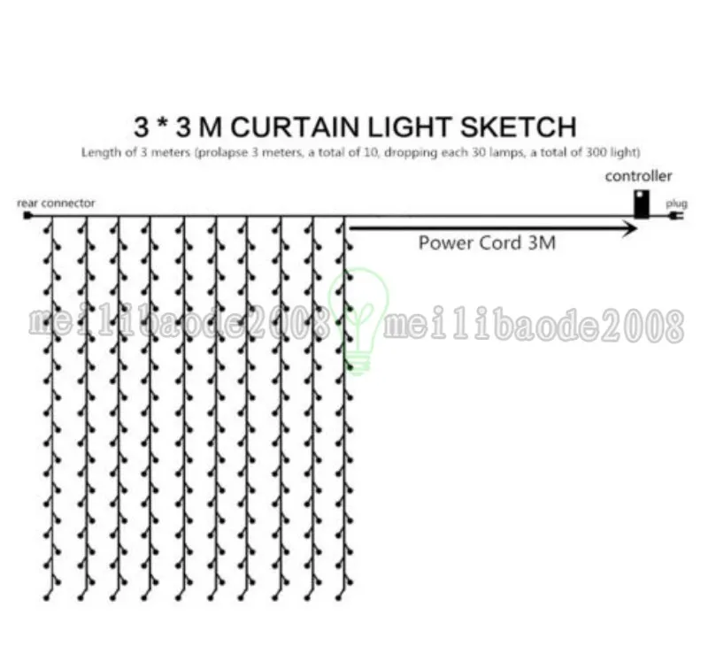 2016 3X3meter 300LEDs Rideau Lumières UL / Rosh / CE Approbation Pur Fil De Cuivre Chaîne Fée Étincelle Lumières De Noce Concert Décoration MYY19