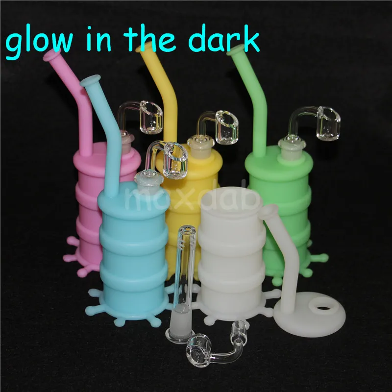 Glow in the Dark Hookah Silicon Barrel Rigs voor het roken Droog Kruid Onbreekbare Water Percolator Bong Olie Concentrate Pipe