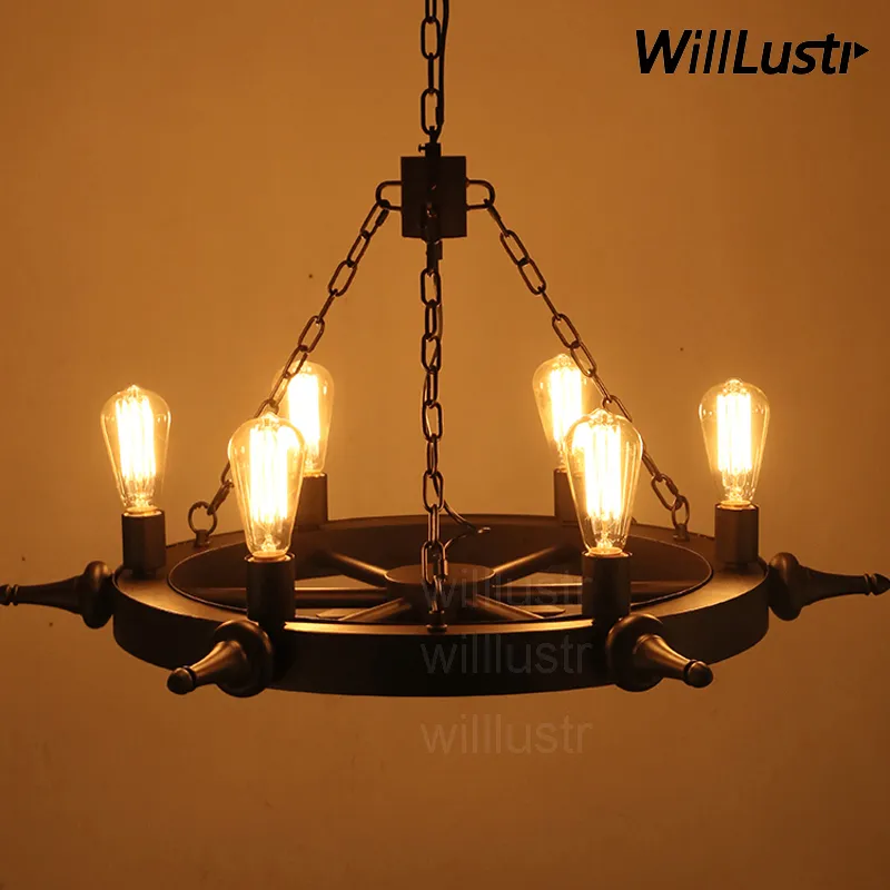 Willlustr ANTIQUED الدفة الحديد مصباح قلادة ينصب معدني معلق تعليق إضاءة خفيفة مطعم علوي مقهى فندق