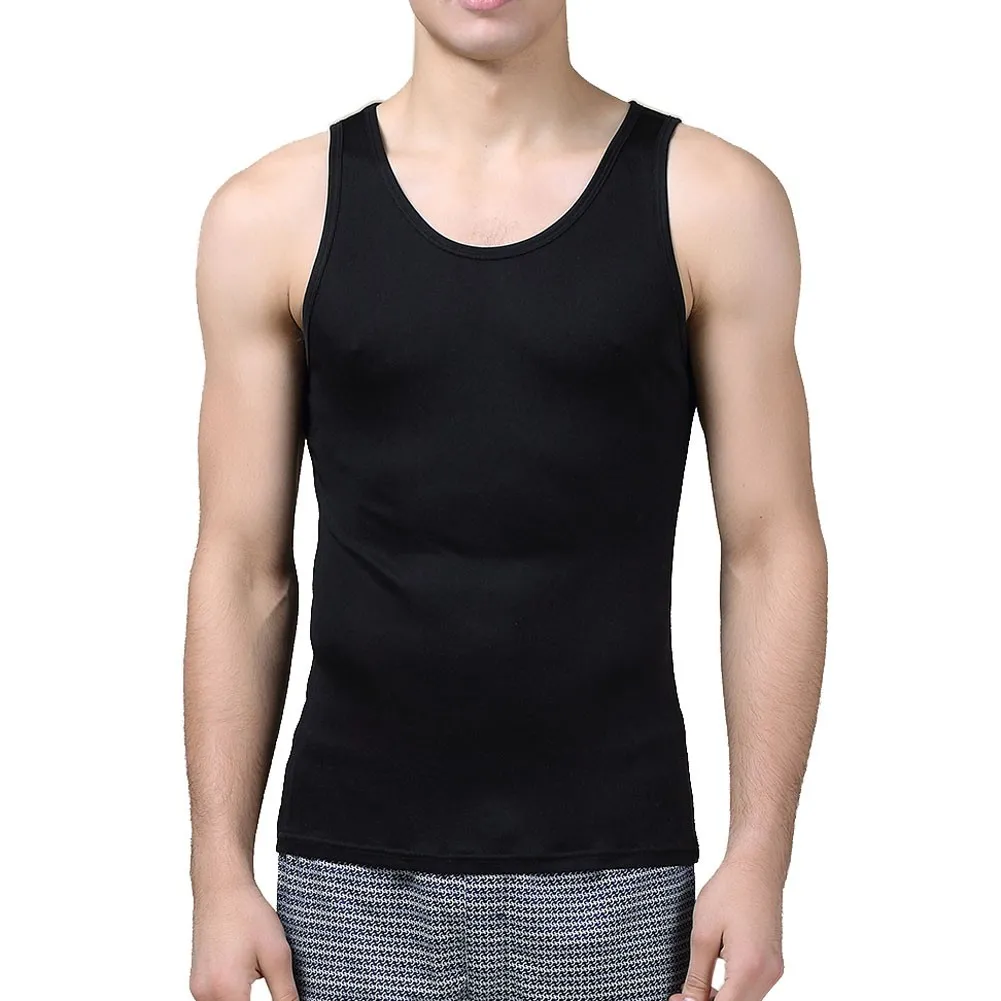 100% Pure Silk Knit Men's O-Neck Man Underhirt Classic Tank Top Solid Size L XL XXL282A