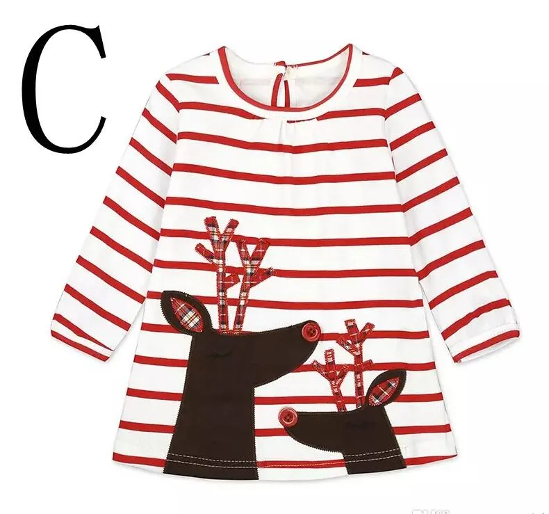 Baby Girls Christmas Dress Deer Party Cosplay Kostym Princess Santa Claus Elk Dress Stripe Långärmad trasa