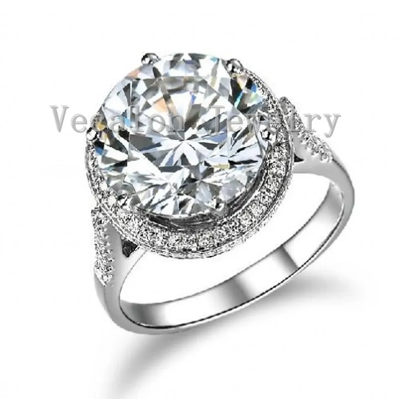 Vecalon 2016 Brand Design Feminino Anel Coroa 5ct Diamante Simulado Cz 925 Prata Esterlina Noivado Aliança de casamento anel para mulheres