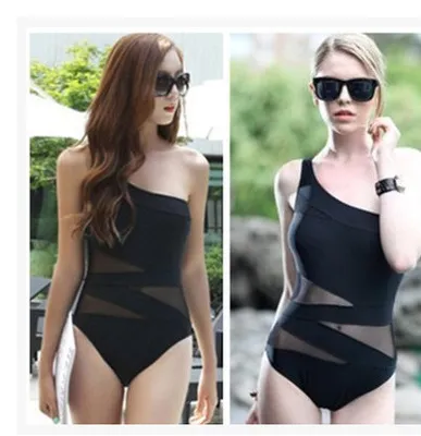 Navio de roupa de banho de uma peça de malha preto para mulheres Bikini Monokini Frete Grátis