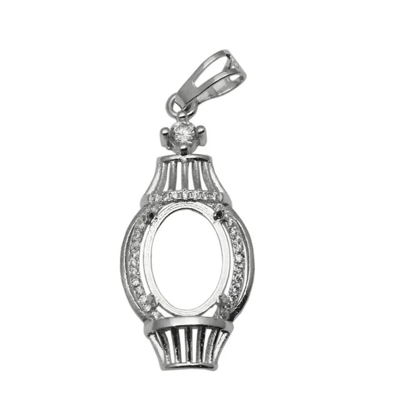 Beadsnice Oval Semi Mount Prongs Setting Pendant Sterling Silver Vintage Style Necklace Pendant Cabochon Base Party Gift ID 34071