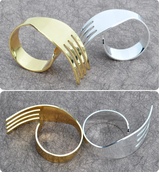 Partihandel Ny ankomsthandduk Gaffelformad Guldservin Cirkel Metall Servett Ring för bröllop