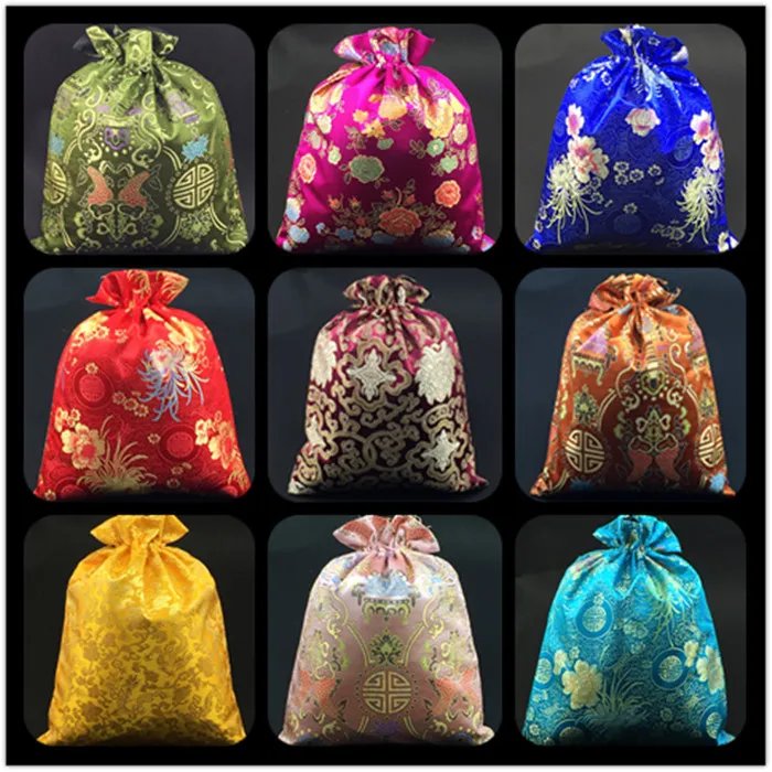 Custom Portable Travel Shoe Bags for Women Drawstring Chinese Silk Brocade Packaging Pouch Storage Bag Reusable Shoes Dust Cover