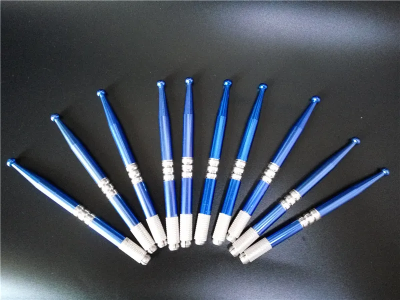10 adet kalıcı makyaj kaş kalemi dövme manuel mikroblading iğneleri kozmetik nakış bıçağı dövme malzemeleri mavi renkler 308c