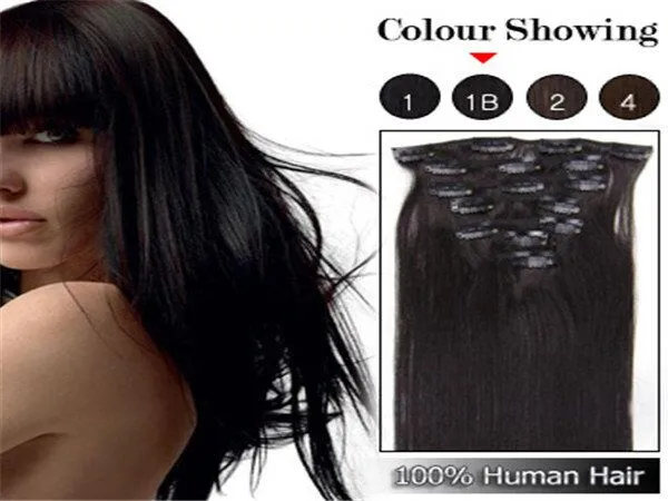 Brésilien cheveux humains Clip droit dans les extensions de cheveux pleine Head Set 16 « -22 » Multiplier les couleurs Livraison rapide