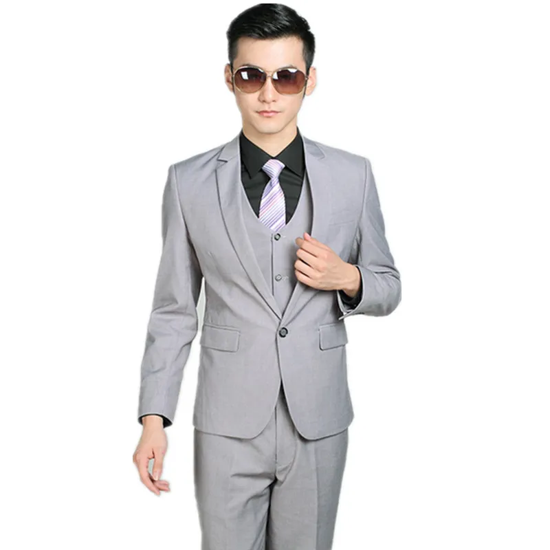 (jacket + pants + vest) three-piece men groom suit elegant fashion show thin man suit a grain of buckle ball gown pure color