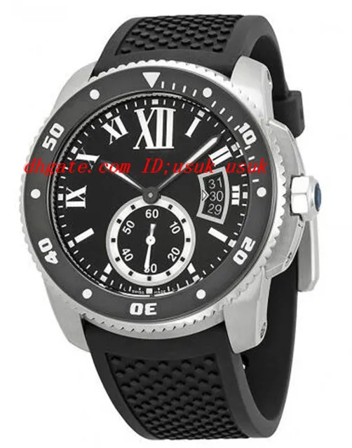 Najwyższej jakości luksusowy zegarek na rękę kaliber de czarna tarcza gumowy męski zegarek 42mm automatyczne męskie zegarki