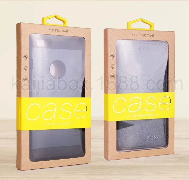 DIY Customize Company LOGO Kraft Paper Packaging Box with Colorful Sticker & Hanger for iphone6 6plus Case