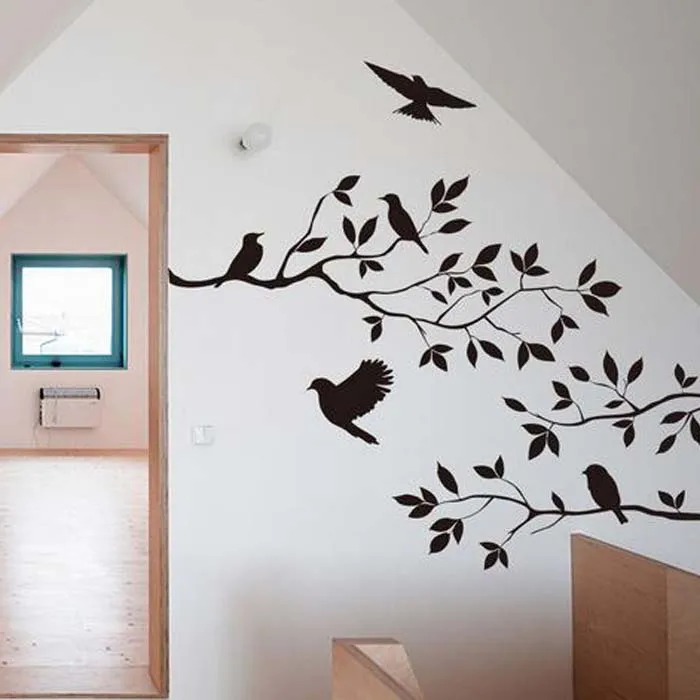 Autocollant Mural Arbre Avec Oiseaux - Sticker Déco Vinyle Branche T11 ONE COLOR