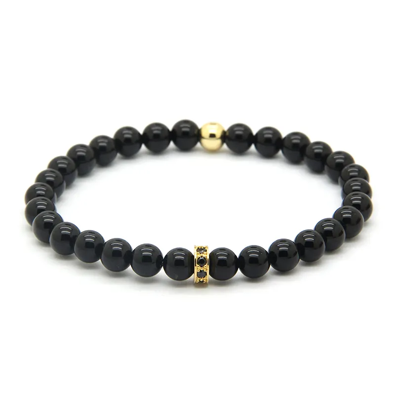 En gros 10 piècesbijoux de haute qualité 6mm A Grade noir Onyx avec Micro incrustation Zircons noirs entretoise Cz Bracelets porte-bonheur