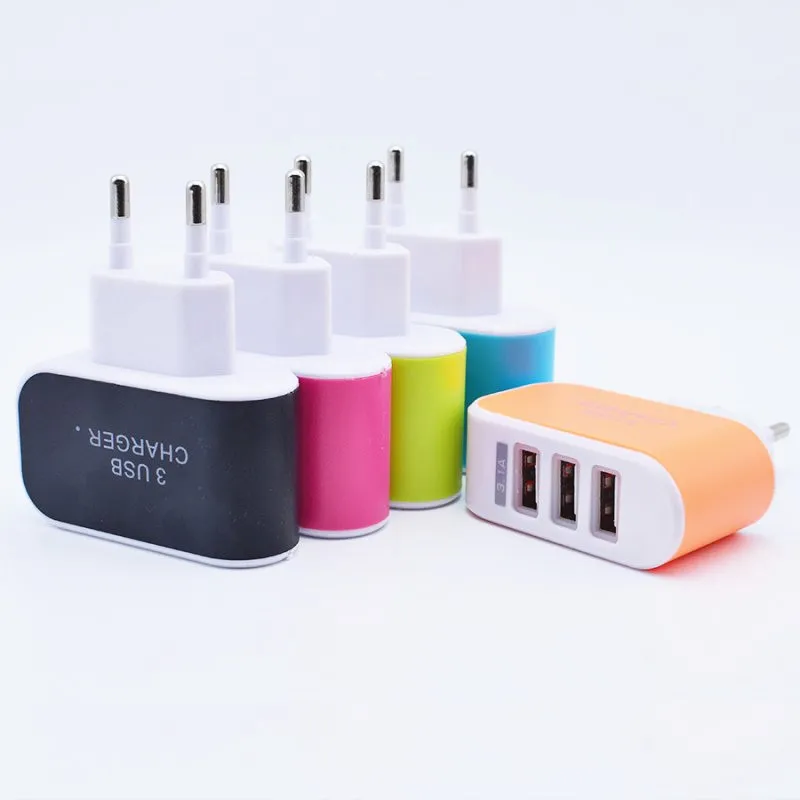 Högkvalitativ 5V 3.1a 3 Port USB-väggladdare ledde US EU-plugg Resa AC Hem Bekväm Power Adapter Candy för iPhone 6s Samsung S7 Universal