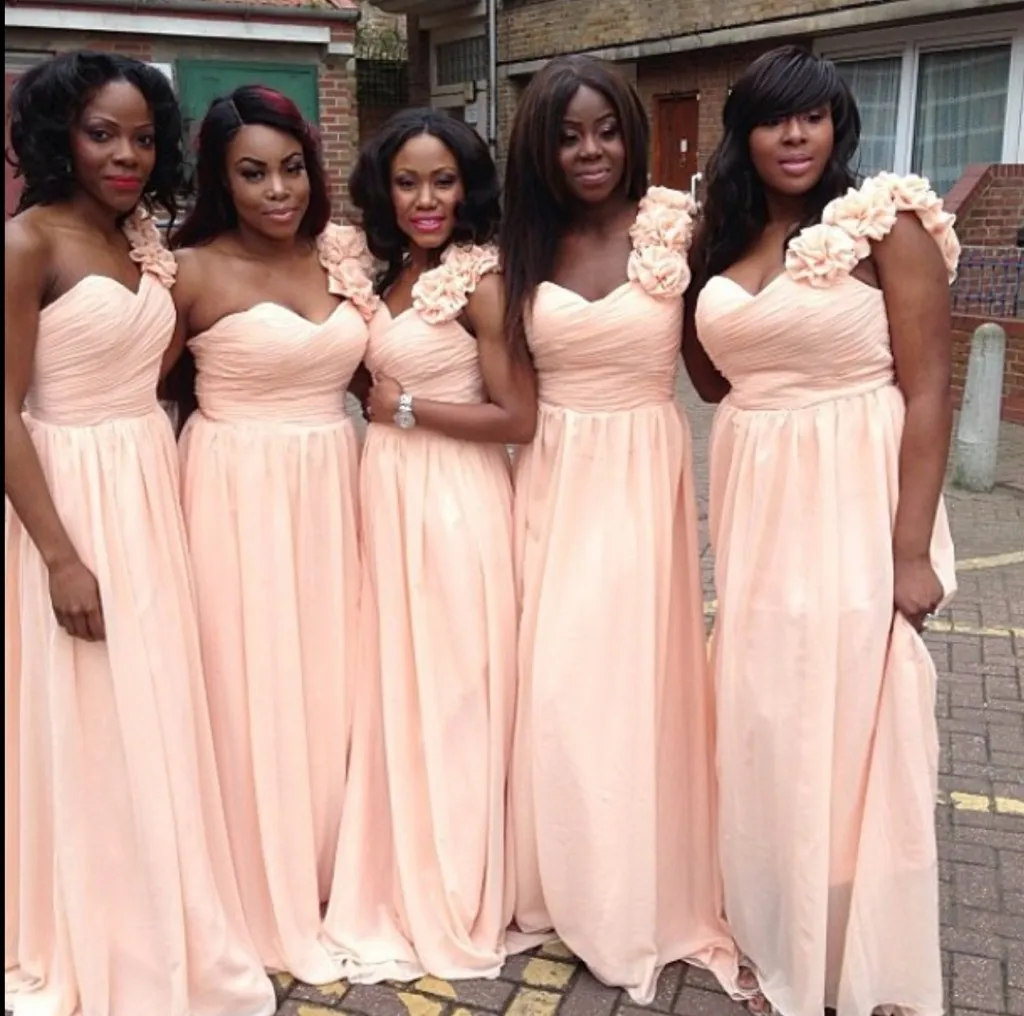 Sexy Peach One Shoulder Bridesmaid Dresses Long Chiffon Africa Plus Size Bridesmaid Dresses 2017 Modest Cheap Bridesmaid Dresses Under 100