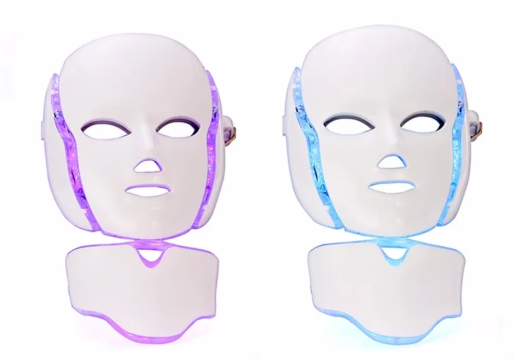 7 Färg Led Facial Neck Mask med EMS Microelectronics LED Photon Mask Wrinkle Acne Avlägsnande Hudföryngring ansikte Skönhet Spa