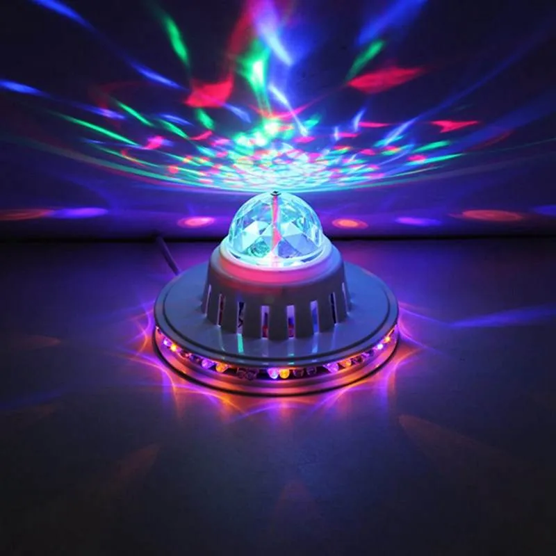 Edison2011 8W Full Color LED Light Sunflower Bulb Lamp Auto Rotating MP3 Crystal Stage Light DJ KTV Club Family Party Effect Light