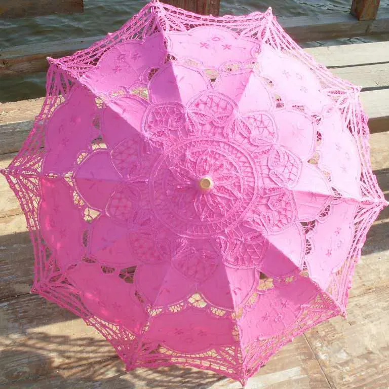 Hurtownie Vintage Koronki Parasol Parasol na Wedding Party Bridal Koronki Handmade Wedding Parasole Beige Haftować Koronki Parasol