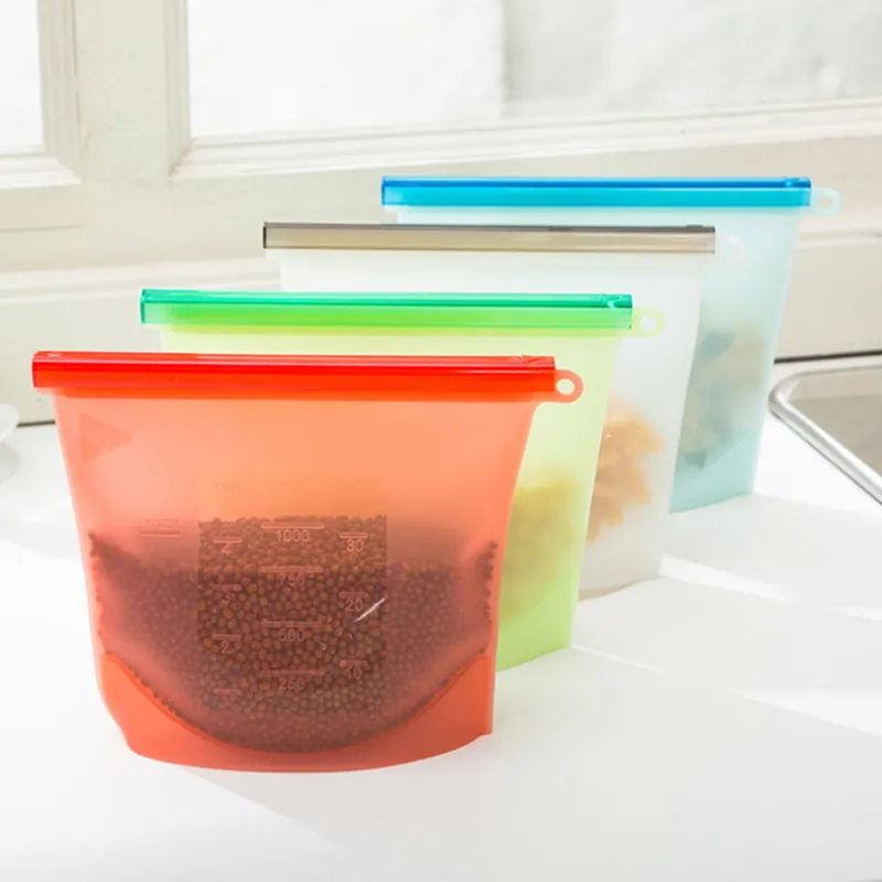 Silicone Food Storage Bag Containers Eco-vriendelijke herbruikbare voedingsmiddelen Wraps en omvat luchtdichte afdichting Preservaatzakken voor snack Lunch voor groentefruit HH7-157