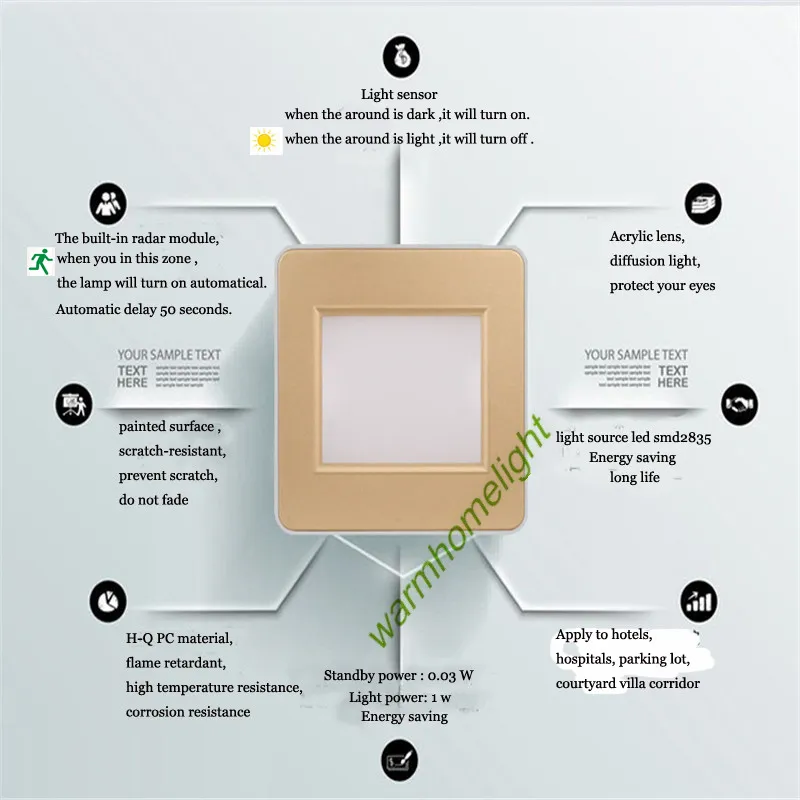 2 w 100-240 v Levou inteligente luz de parede movimento do corpo humano sensor de radar de indução de luz da escada + sensor de Luz passo escada corredor de iluminação