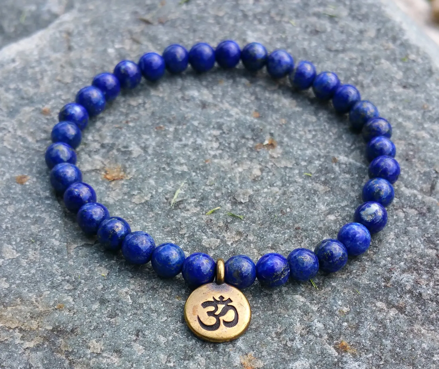 SN1106 Hurtownia Handmade Zroszony Bransoletka 6mm Lapis Lazuli Kamienne Koraliki Antyczne Brass Ohm Lotus Buddha Charm Bransoletka