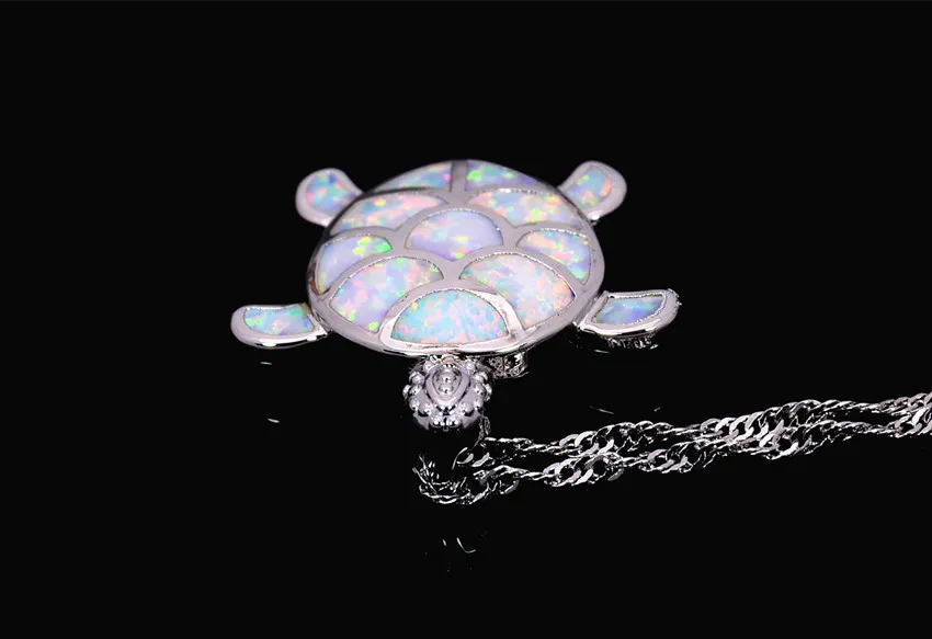 Whole Retail Fashion Jewelry Fine White Fire Opal Sea Turtle Stone Sliver Pendants and Necklace For Women PJ170827137783325