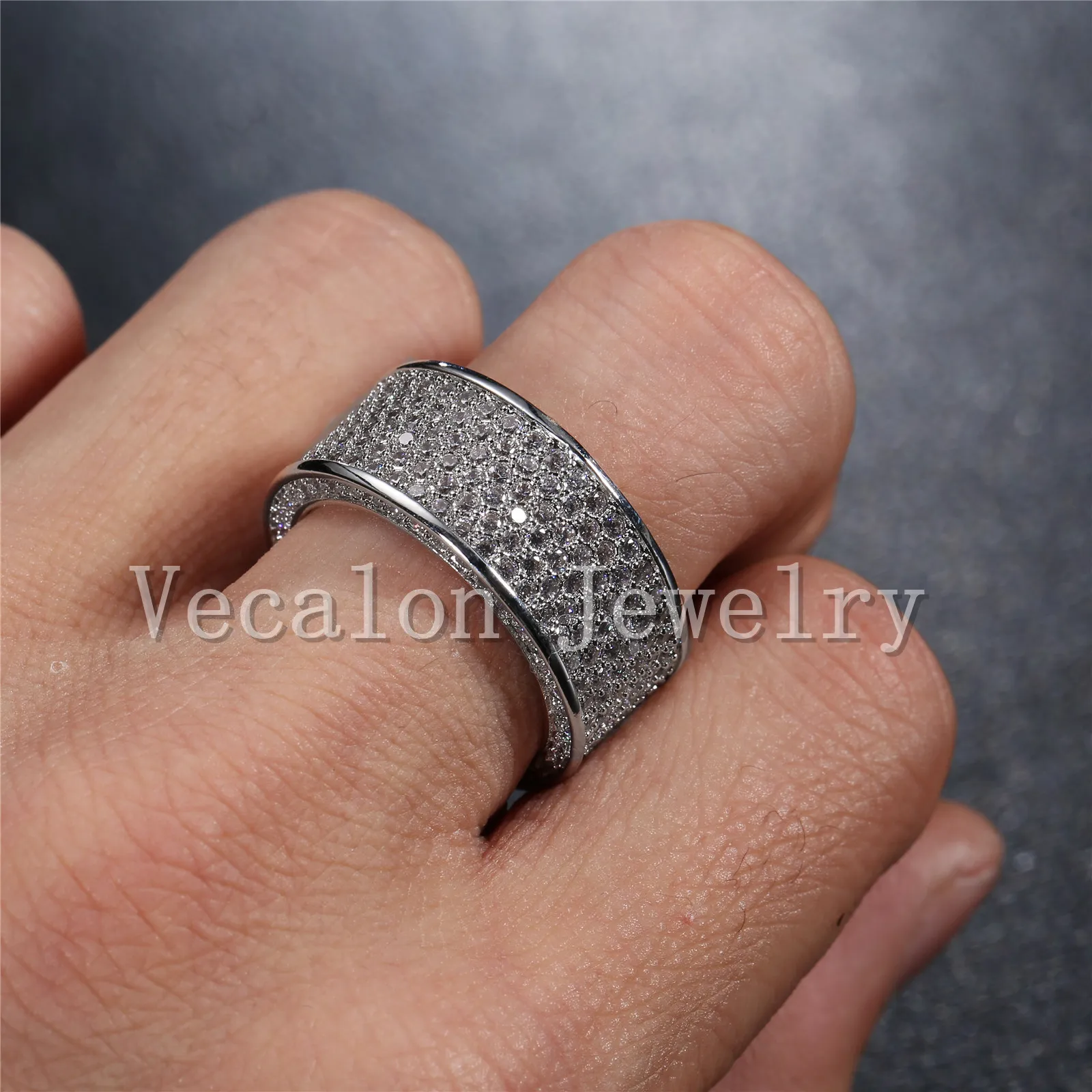 Vecalon Full Simulerad diamant CZ Bröllopsband Ring för kvinnor 10kt vitguldfylld kvinnlig förlovningsband SZ 5-11