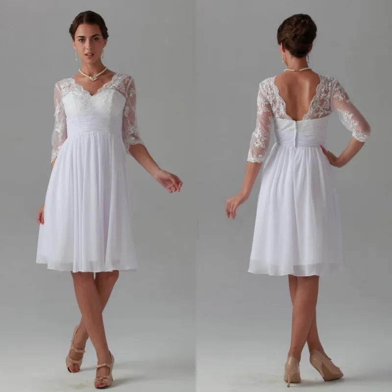 empire waist knee length wedding dress Ivory A-Line Wedding Dress with Empire Waist – Long Sleeves Wedding Dress  with High Slit Plus Size – PAOLA main image 0