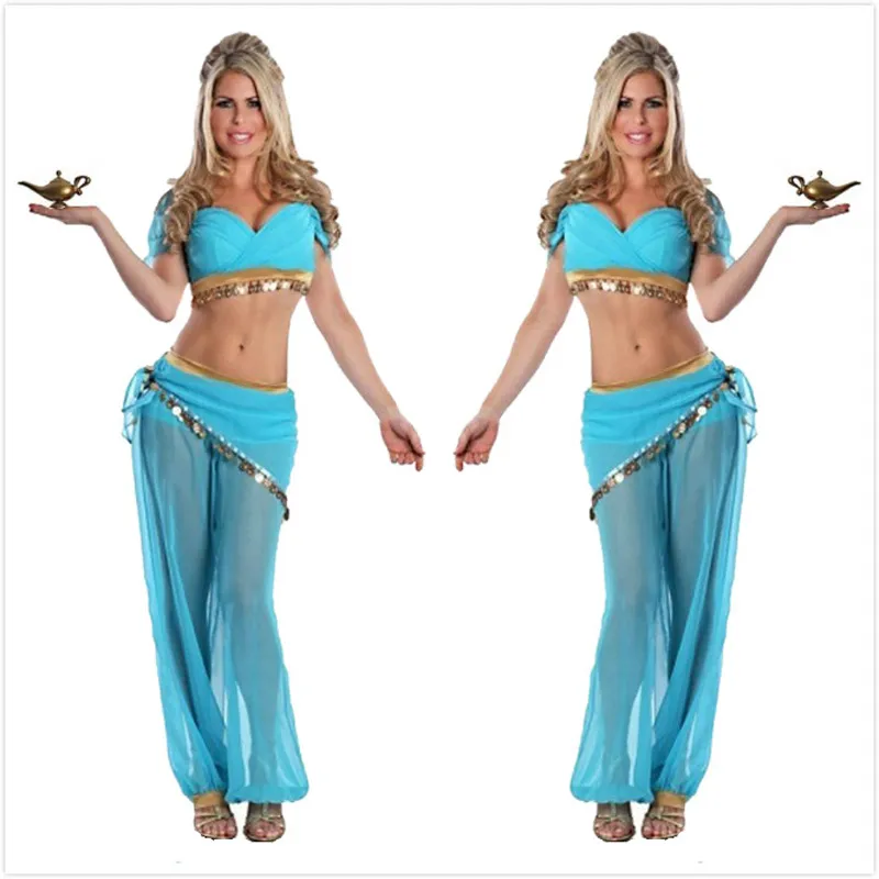 Sexiga Kvinnor Belly Dance Kostymer Transparent Chiffon Sequin Fancy Dress Exotic Style Indian Dance Stage Performance Clothing