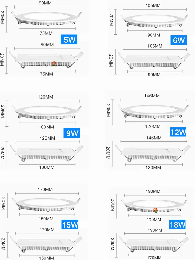 Ściemnialny 9W 12W 15W 18 W 21W panel LED Lights Valled Lampa Okrągły Kwadrat Ciepły Czyste Chłodne Białe LED Lights do świateł wewnętrznych