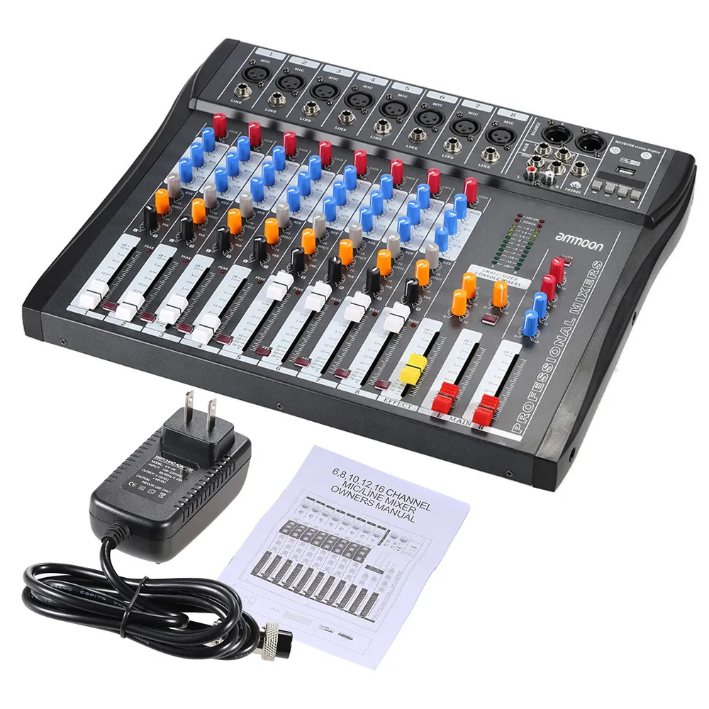 Freeshipping USB 8 Channel Digtal Mic Line Mieszalnik Audio Mikser W / 48V Phantom Power do nagrywania muzyki DJ Stage Karaoke