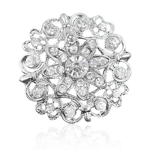 Silver Plated Stunning Clear Austria Crystals Pretty Flower Brooch Hot Selling Women Wedding Bouquet Broach Pins Elegant Bouquet Pins