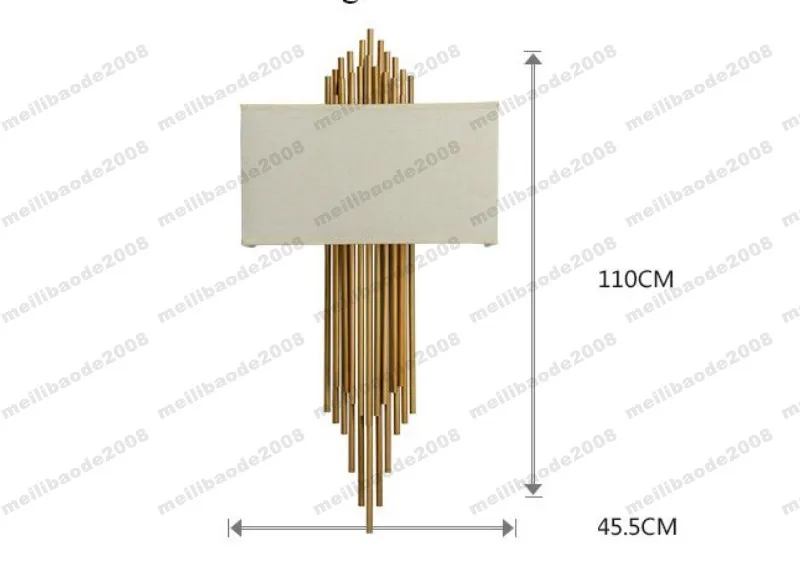 새로운 E14 * 2 금속 파이프 구리 벽 램프 실내 조명 침대 옆 램프 조명 홈 장식 벽 Sconce H95cm * W45cm Myy