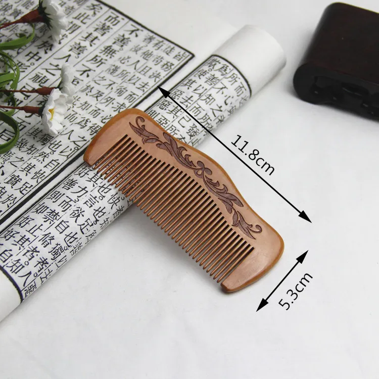 Natural peach combs thickened carved wood combs Anti-static massage scalp health portable hair comb wedding favor Women's gifts