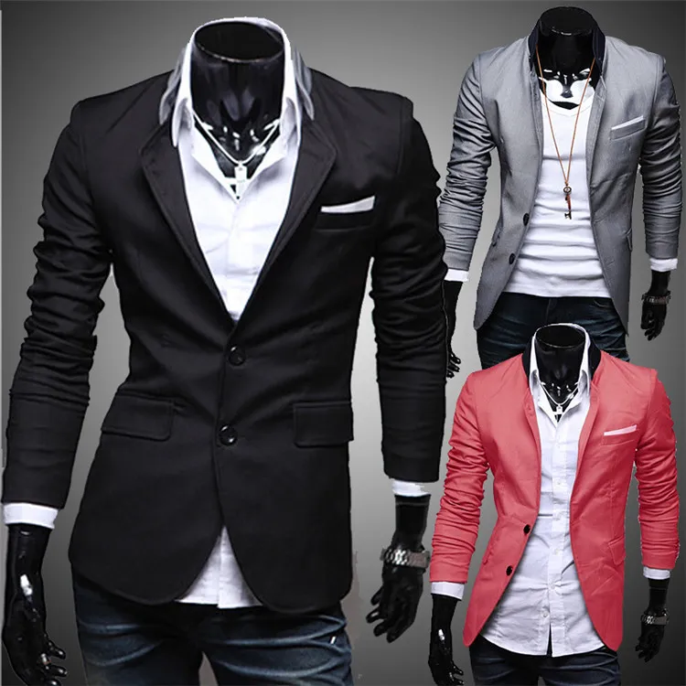 Fashion Winter Black Red Gray Mens Casual Clothes Cotton Long Sleeve Casual Slim Fit Stylish Suit Blazer Coats Jackets