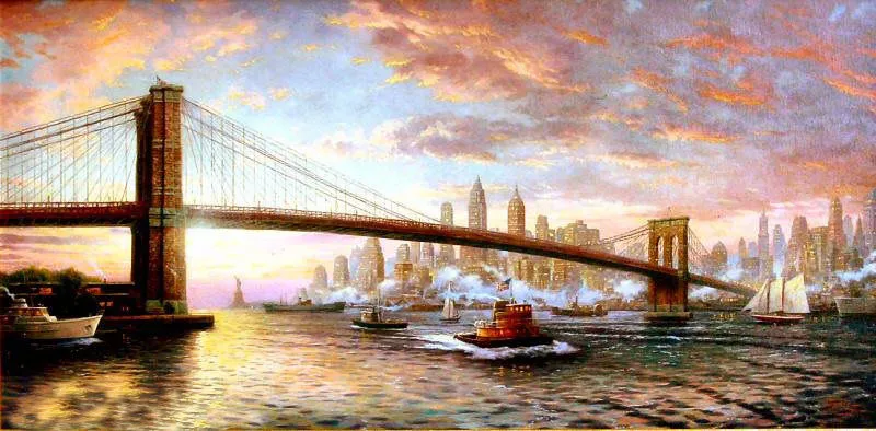 Enmarcado El espíritu de Nueva York, pintado a mano puro VISTAS DE LA CIUDAD PAISAJE Arte Pintura al óleo Lienzo. Cualquier tamaño múltiple Artoil disponible