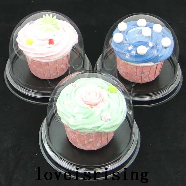 = klart plastmuffin Box Favär Boxes Container Cupcake Cake Dome Presentkartong Tårta Box Bröllop Favoriter Boxes Supplies