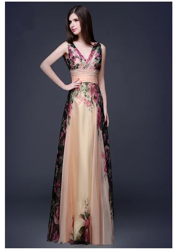 Floral Print Graceful Chiffon Prom Dress For Women DK0546BK ...