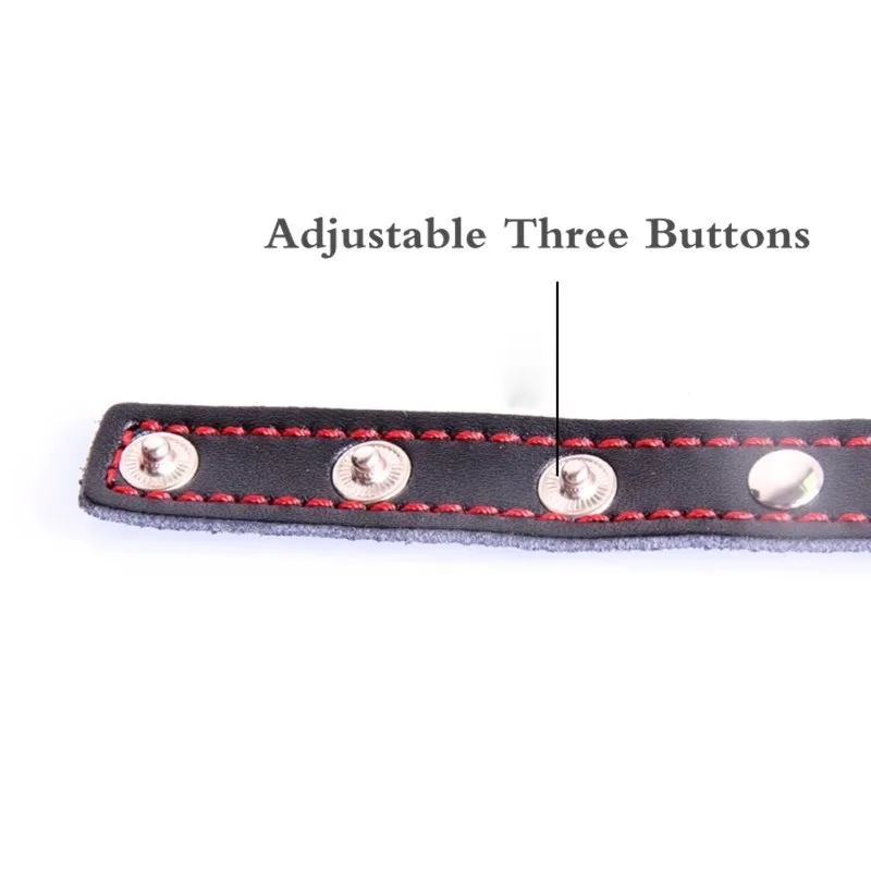 China Adjustable Size cock ring rivets penis ring genuine leather button cock ring black red line penis sleeve anneau penis sex pr6447889